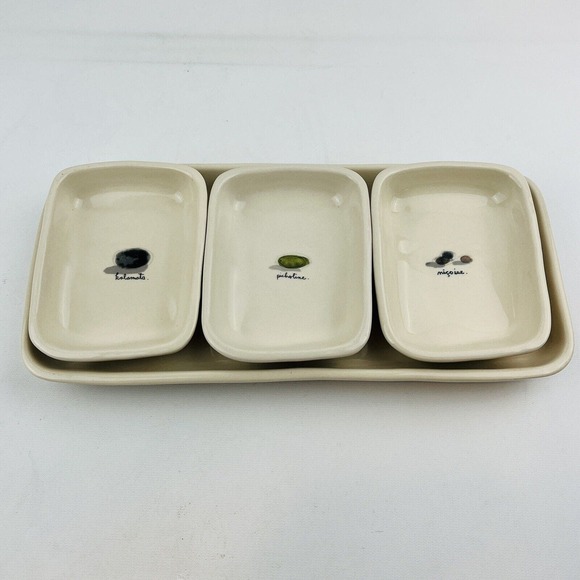Rae Dunn Olive Dishes & Tray Set of 4 Kalamata Picholine Nicoise Discontinued - Picture 2 of 9